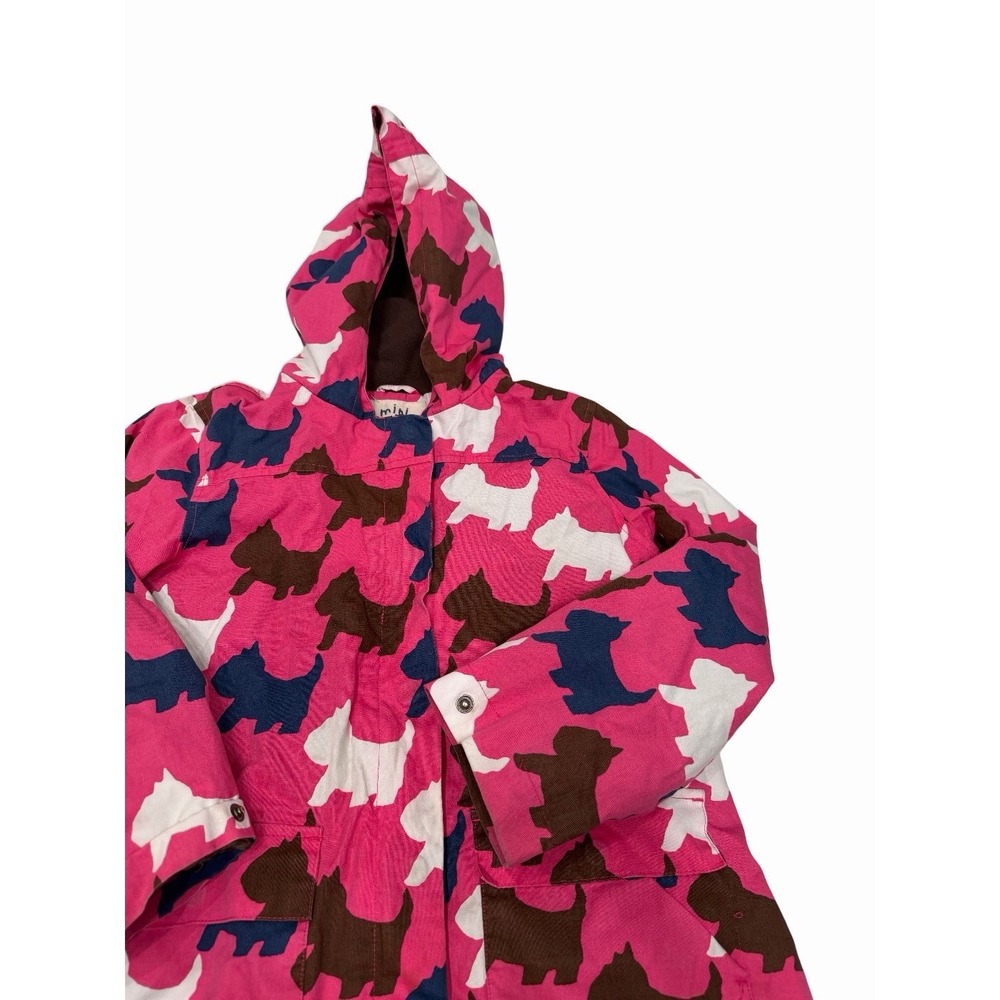 Mini Boden Girl Scottish Dog Pink Fleece Lined Hooded Coat Jacket 9/10
